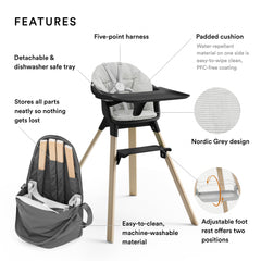 Stokke Clikk cushion Nordic Grey adds back support for toddlers learning to sit.