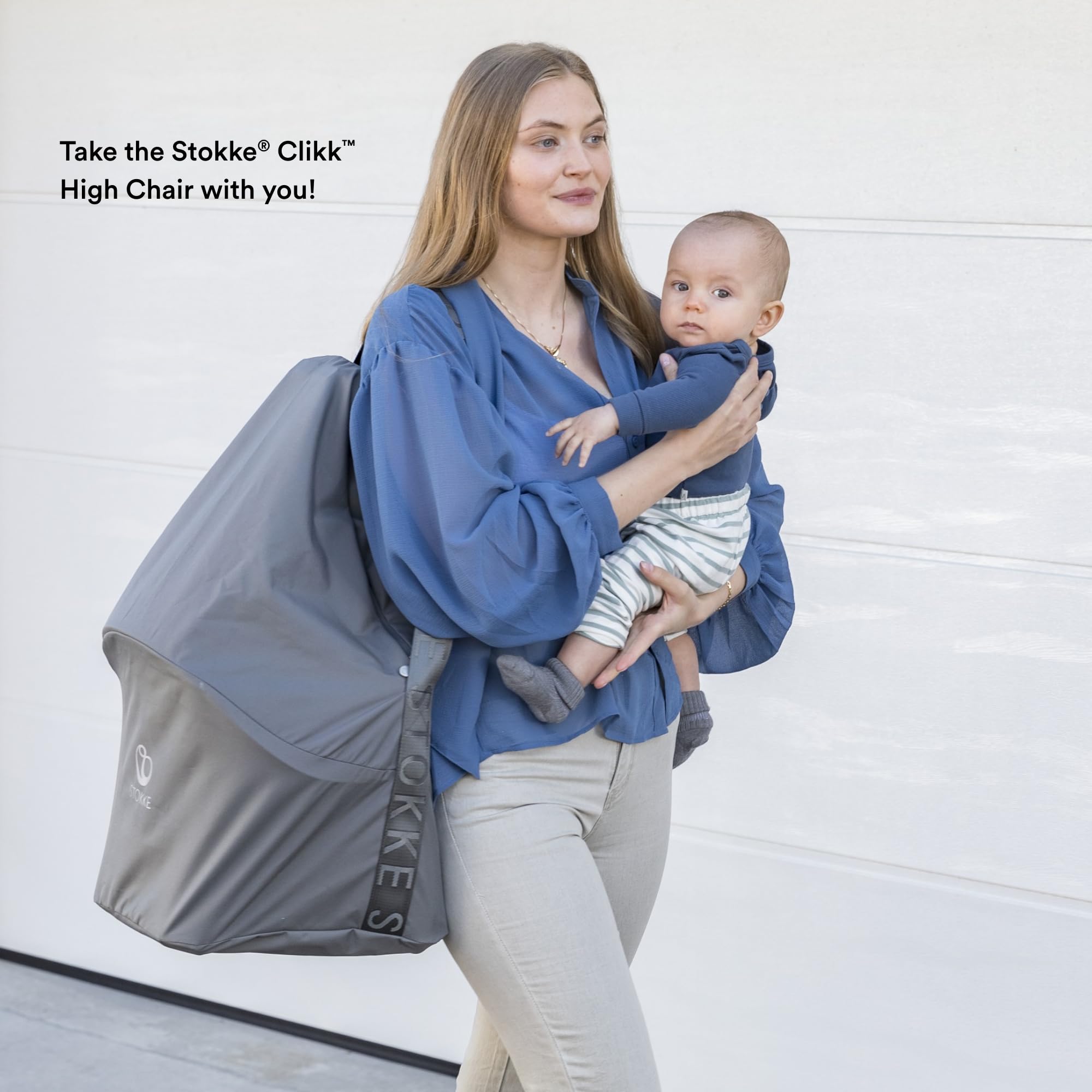 Stokke Clikk Travel Bag Grey large zipper for quick access