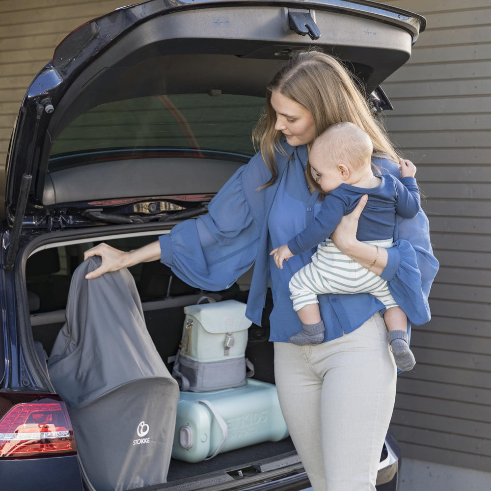 Stokke Clikk Travel Bag Grey reflective logo for visibility