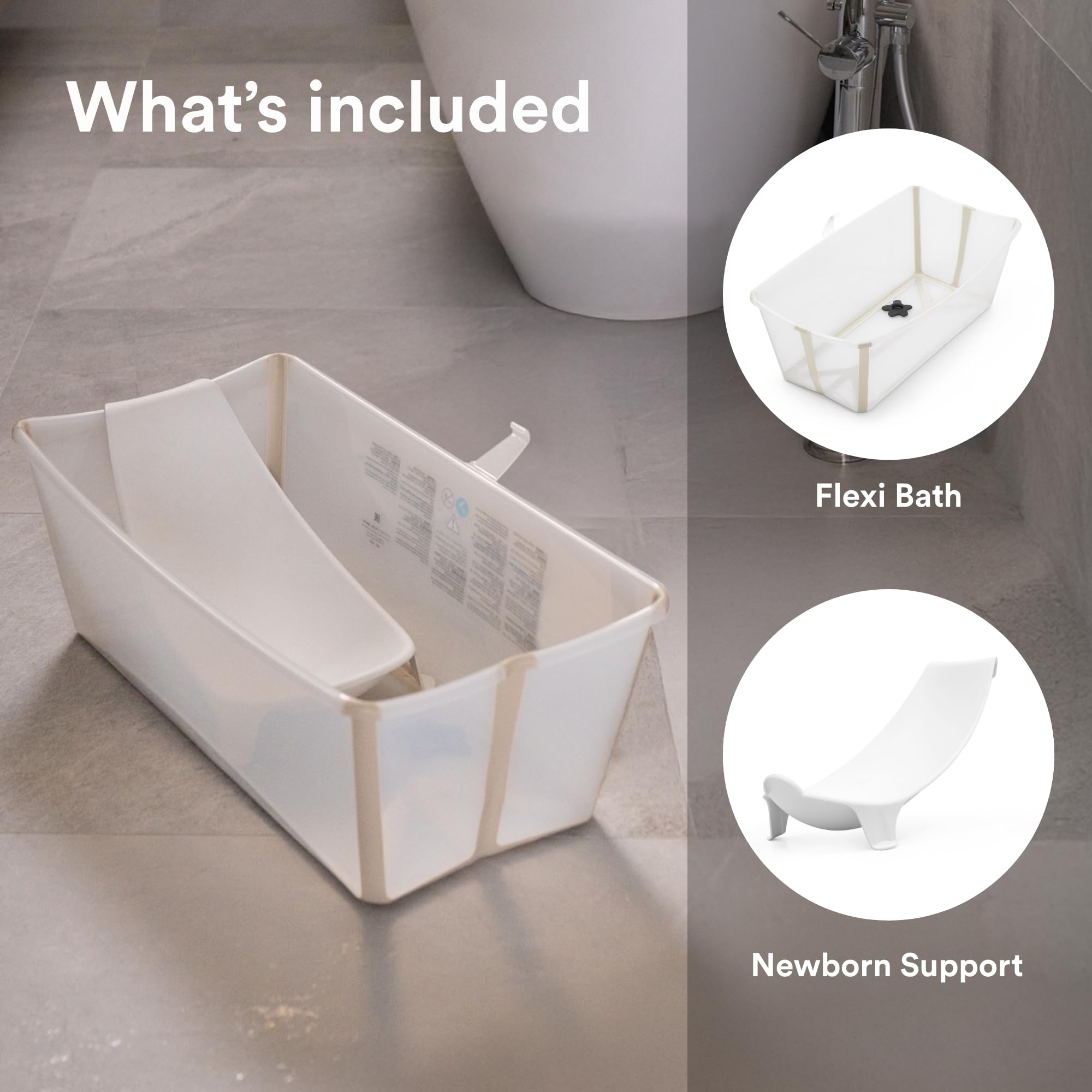 Newborn support included for comfortable bath sessions.