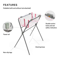 Stokke Flexi Bath Stand Grey side view highlighting compact, portable design