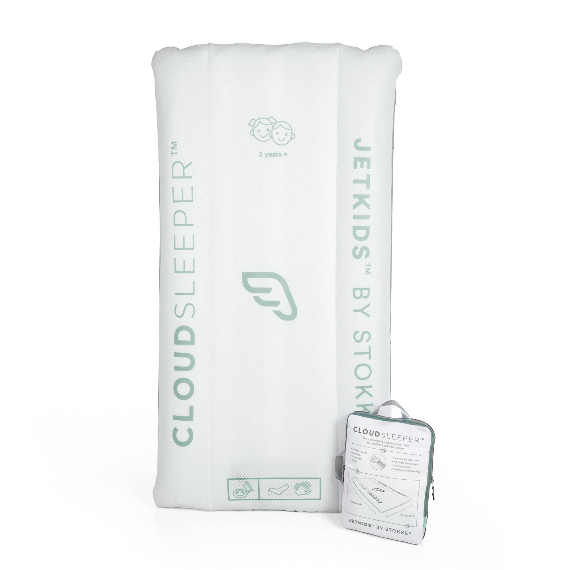Stokke JetKids CloudSleeper inflatable bed for travel; secure nights away from home.