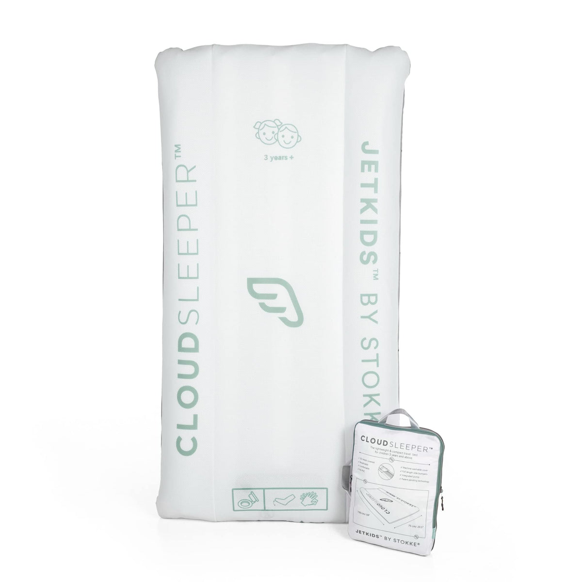 Stokke JetKids CloudSleeper inflatable bed for travel; secure nights away from home.