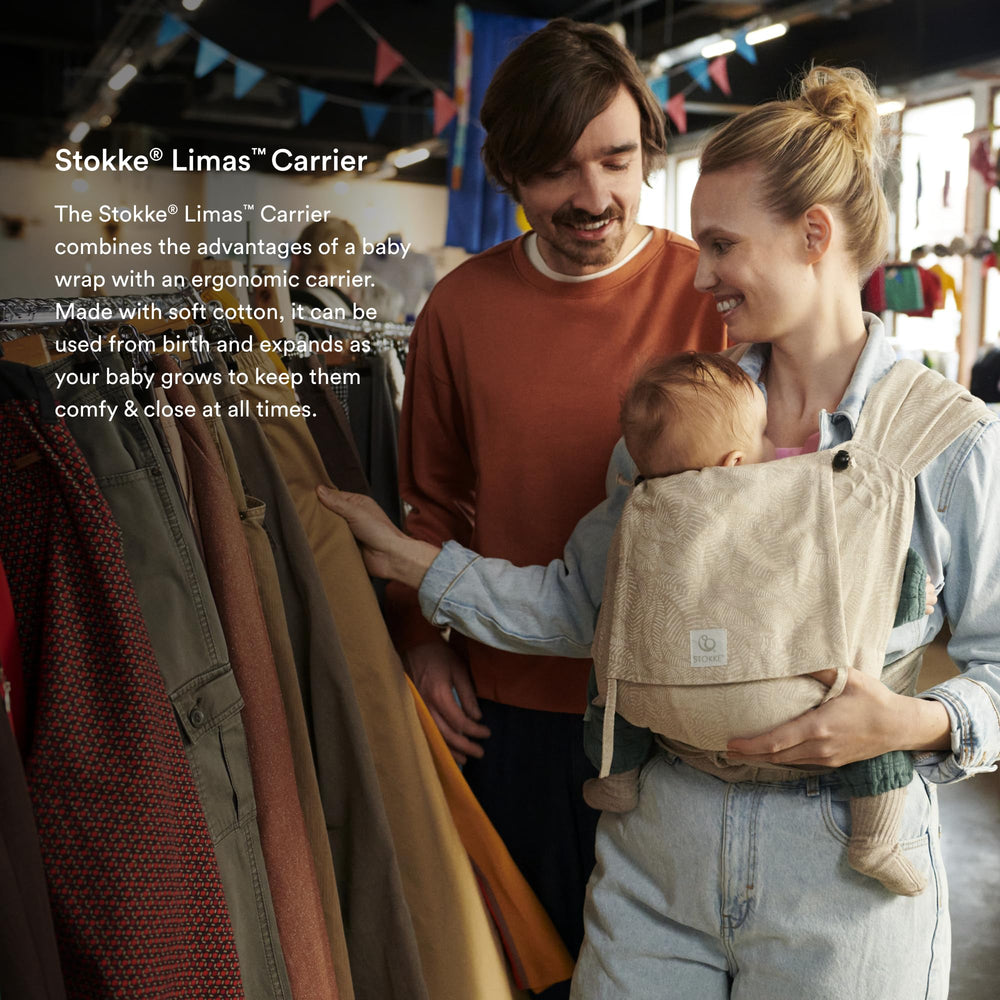 Stokke Limas carrier adjustable base supports ergonomic positioning as baby grows.