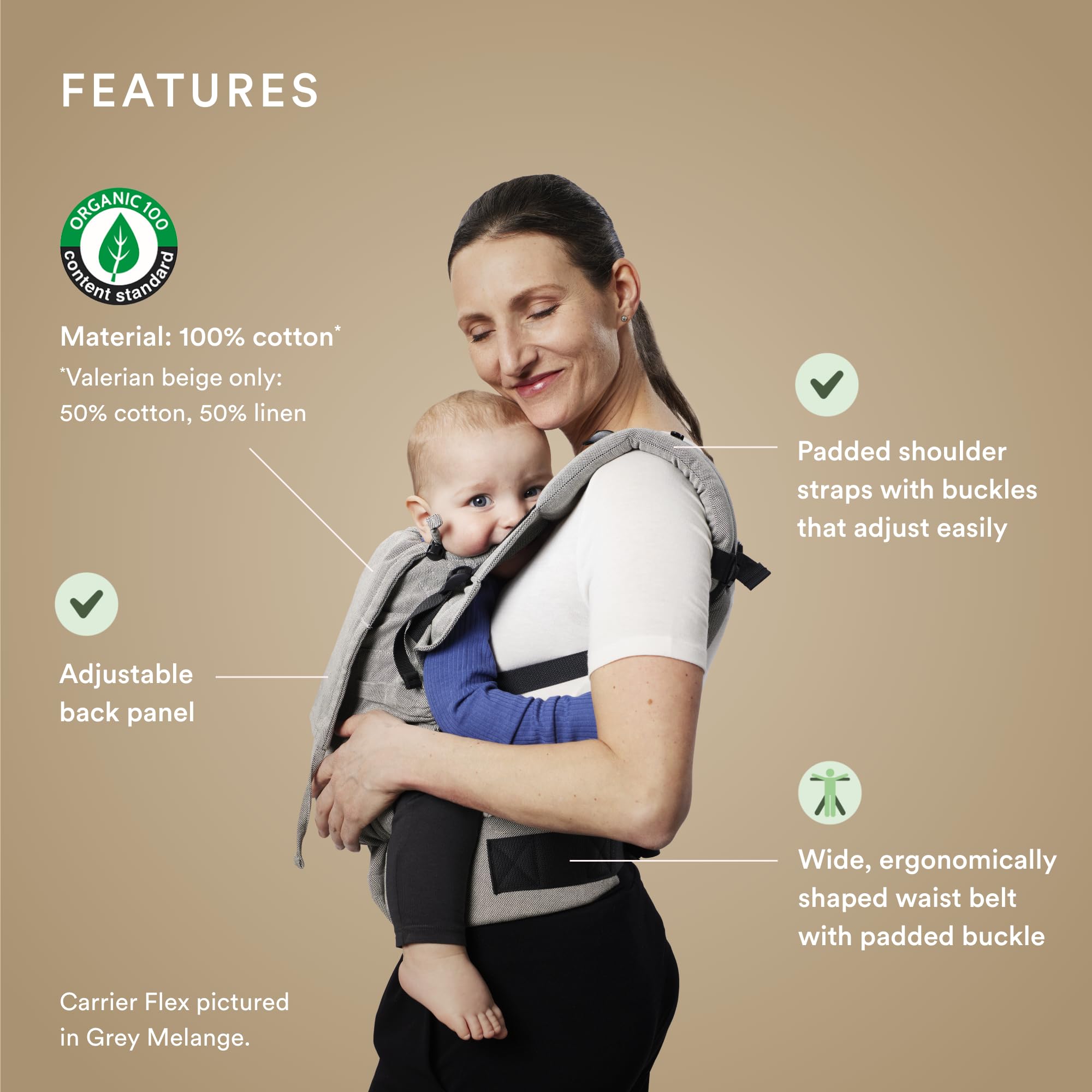 Stokke Limas Carrier Flex floral beige front carry for ergonomic support