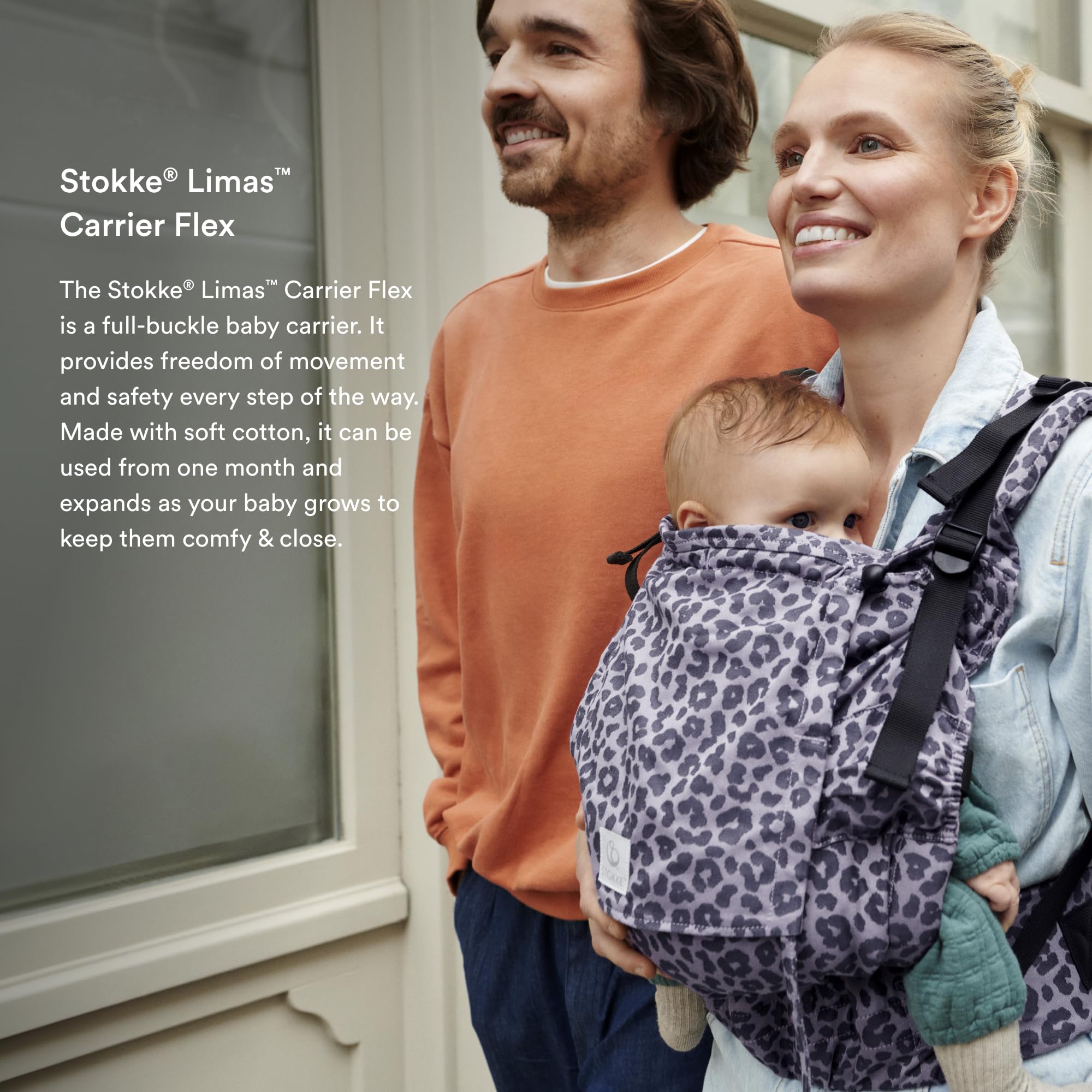 Stokke Limas Carrier Flex Leopard Lilac hip carry freedom of movement