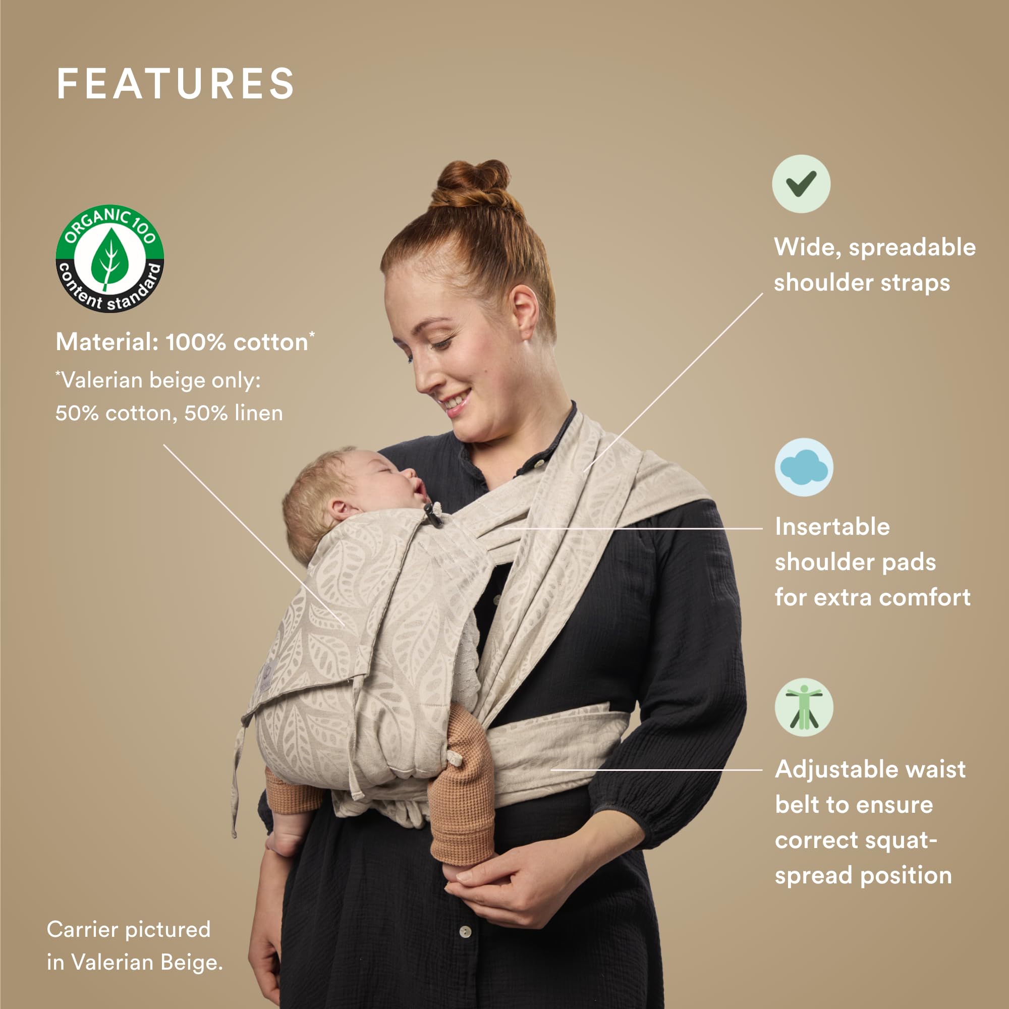 Terracotta Limas Carrier back-panel adjustment demonstrating ergonomic support for growing baby.