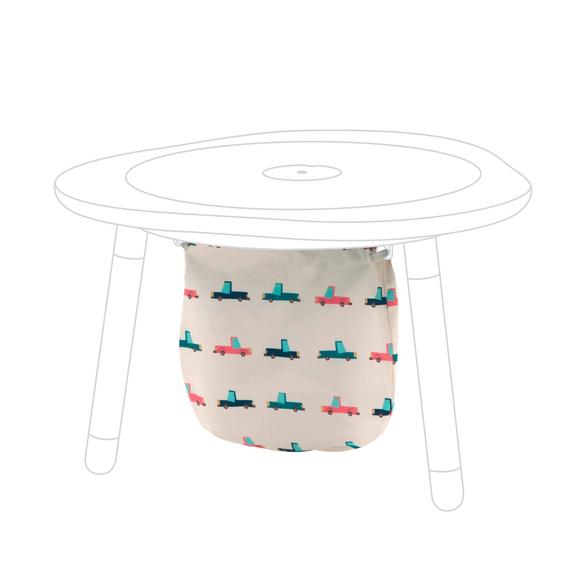 Stokke MuTable Cotton Bag with Cars motif close-up for tidy toy storage.