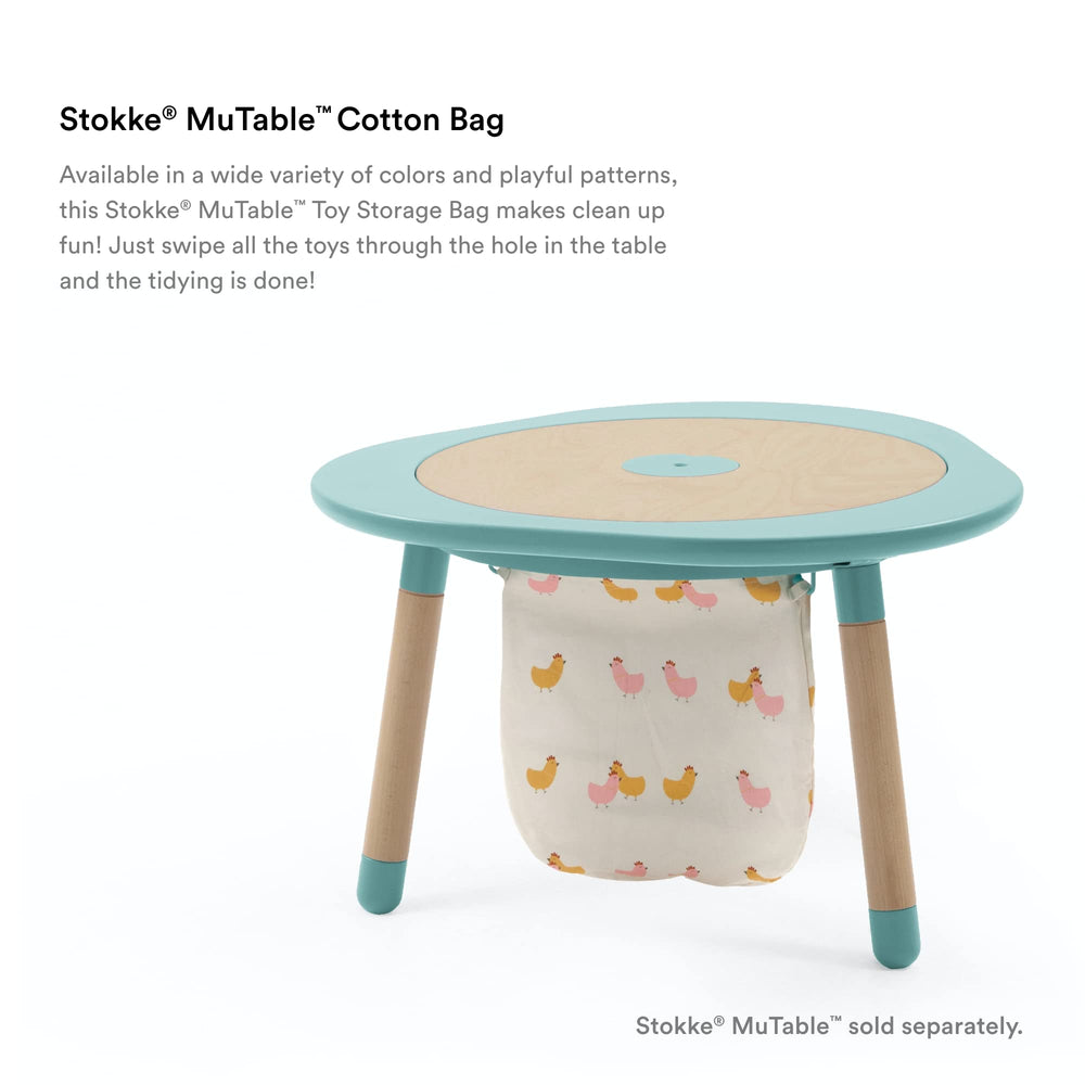 Stokke MuTable Cotton Bag under center opening simplifies cleanup.