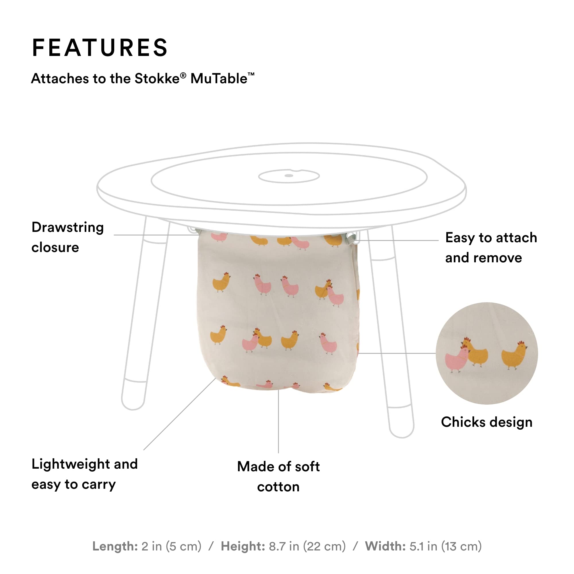 Stokke MuTable Cotton Bag with drawstring keeps toys secure.