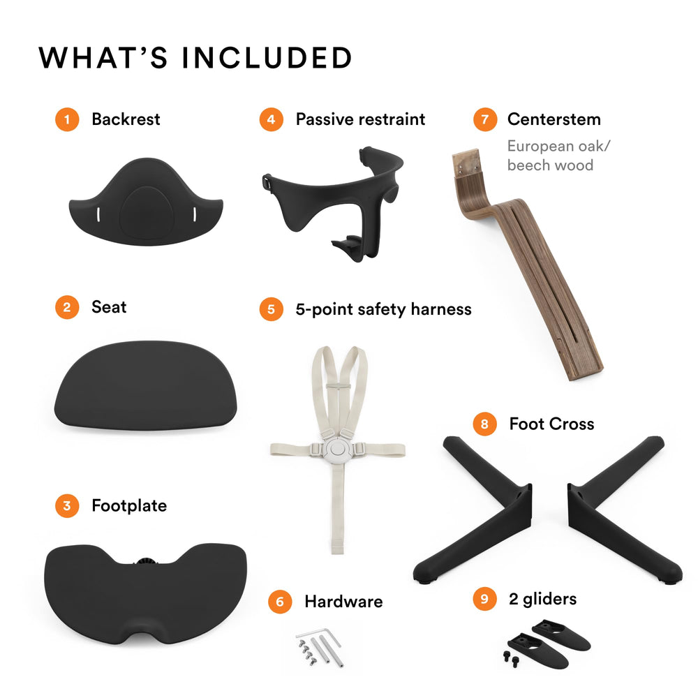 Closeup of Stokke Nomi baby set with removable harness for secure seating