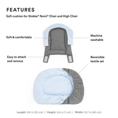 Stokke Nomi Cushion Grey Blue showing reversible design for two looks