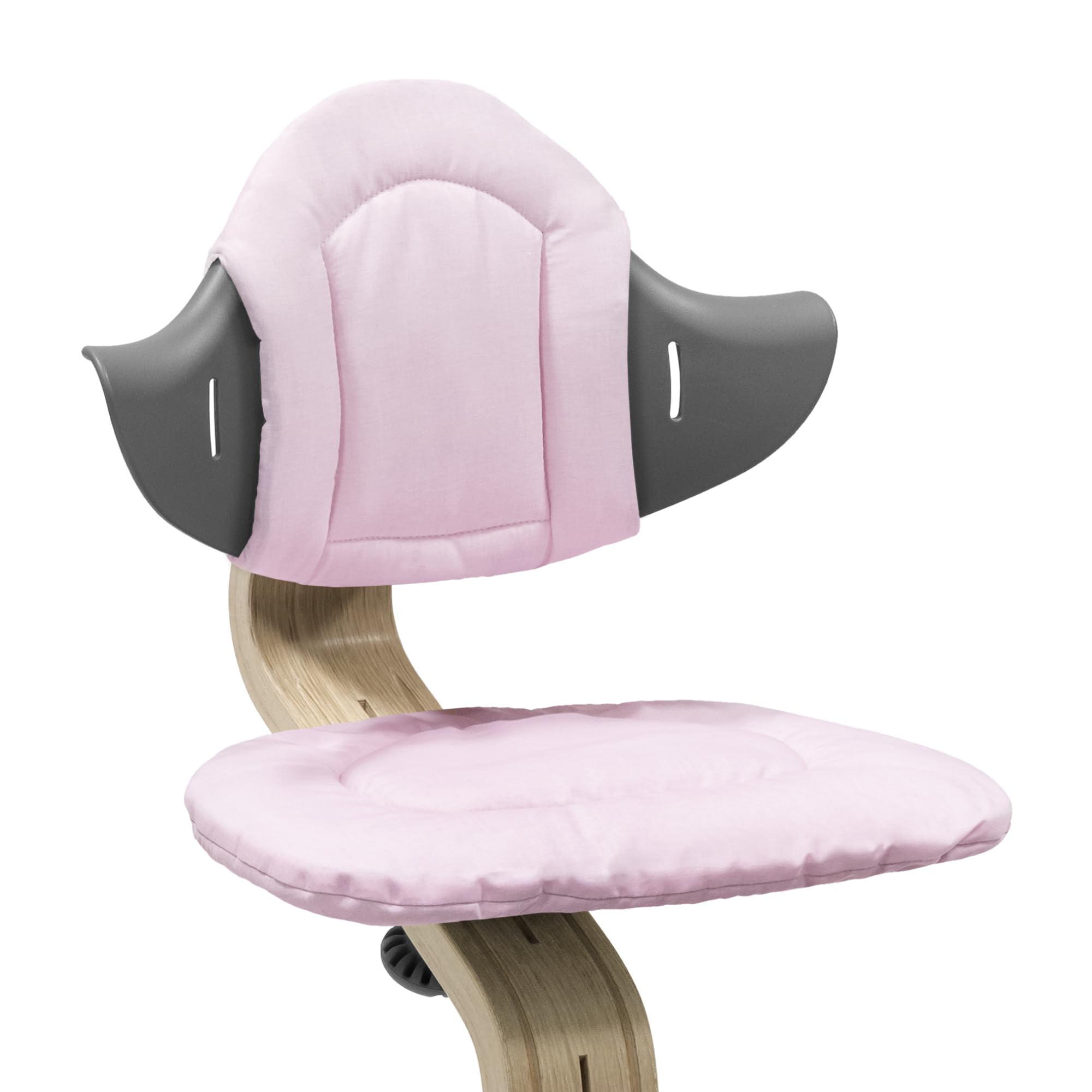 Stokke Nomi Cushion in grey pink adds soft comfort to your chair during meals.