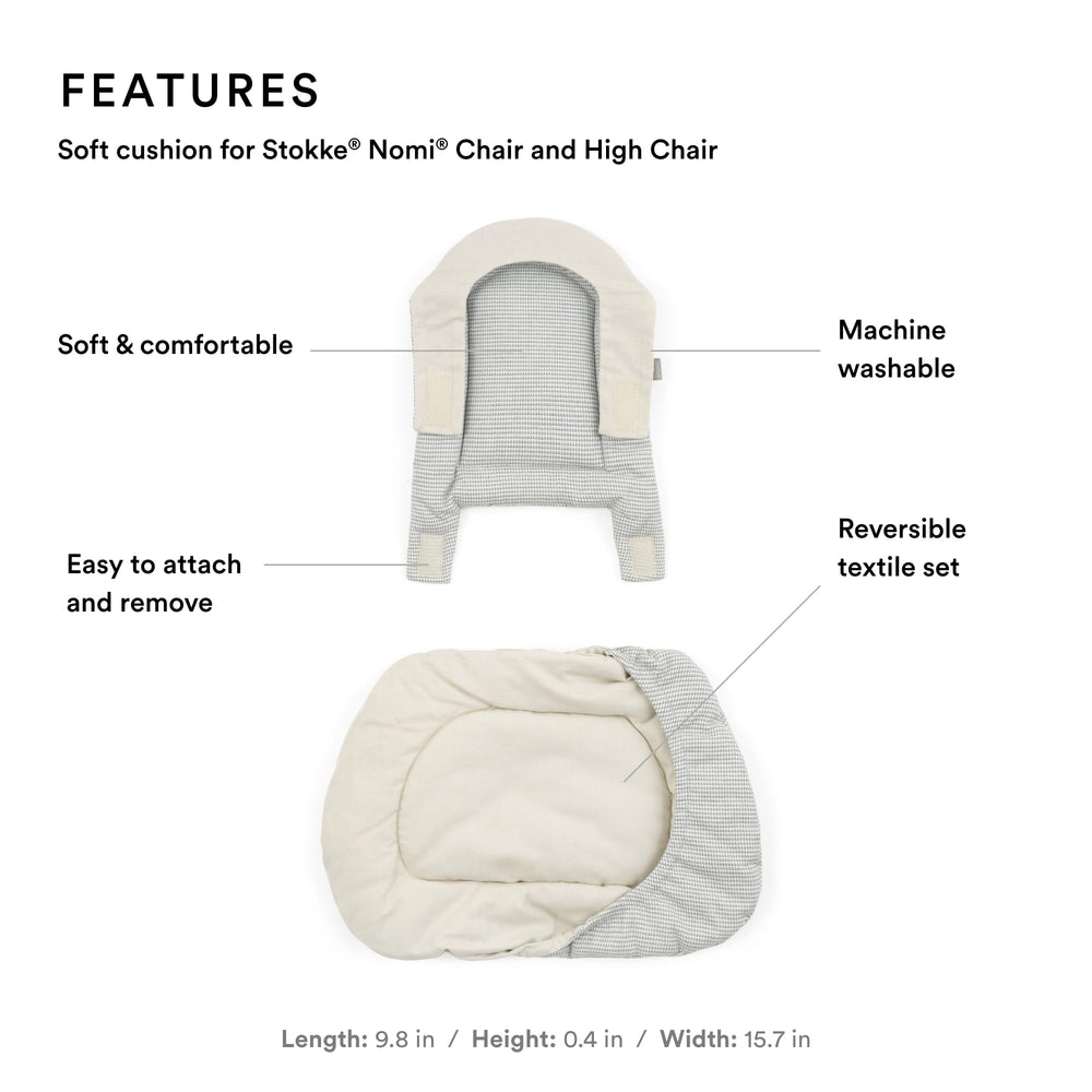 Reversible Nomi cushion provides two looks for your high chair