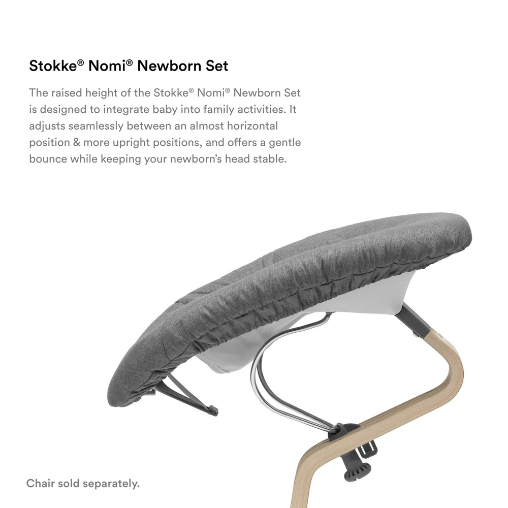Stokke Nomi newborn set horizontal position supports closer family contact.