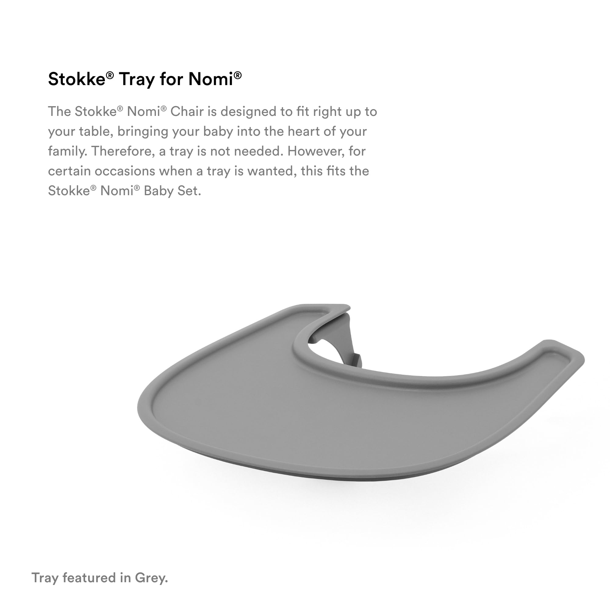 Nomi tray attachment system showing a secure connection to the chair.