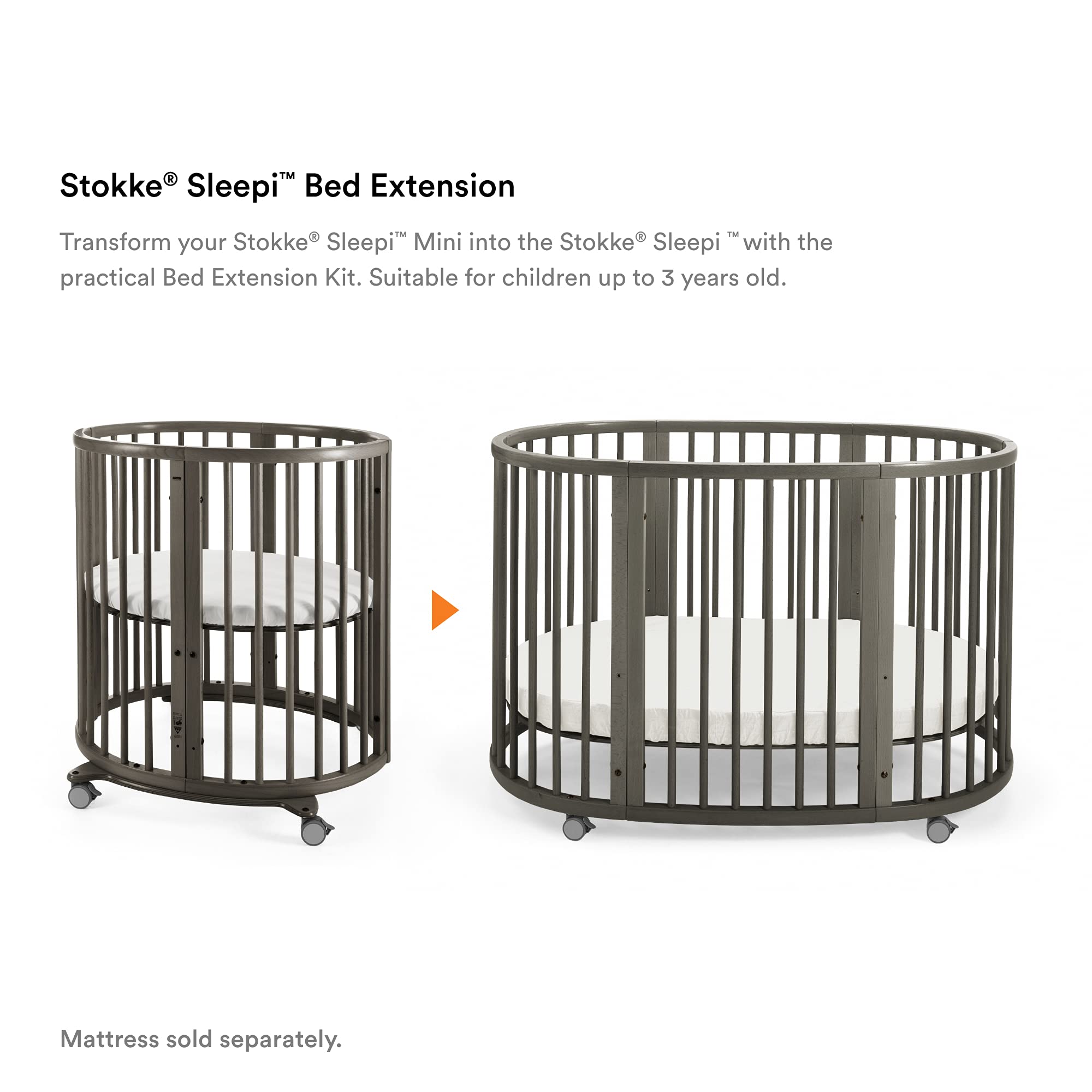Stokke Sleepi Bed Extension V2 in use to transform a mini crib into a larger sleeping space.