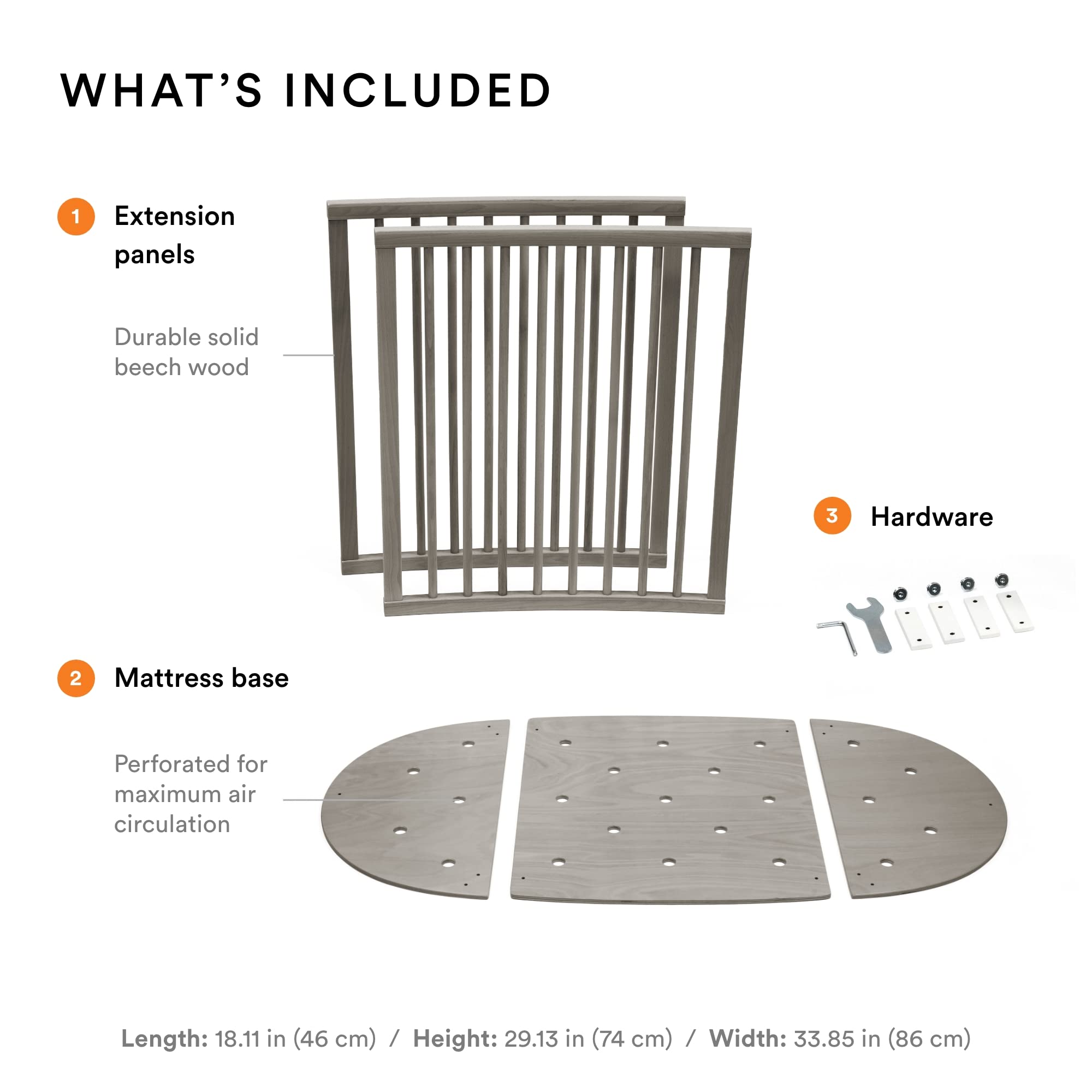 Stokke Sleepi Bed Extension V3 hazy grey side profile highlights compact, sturdy design.