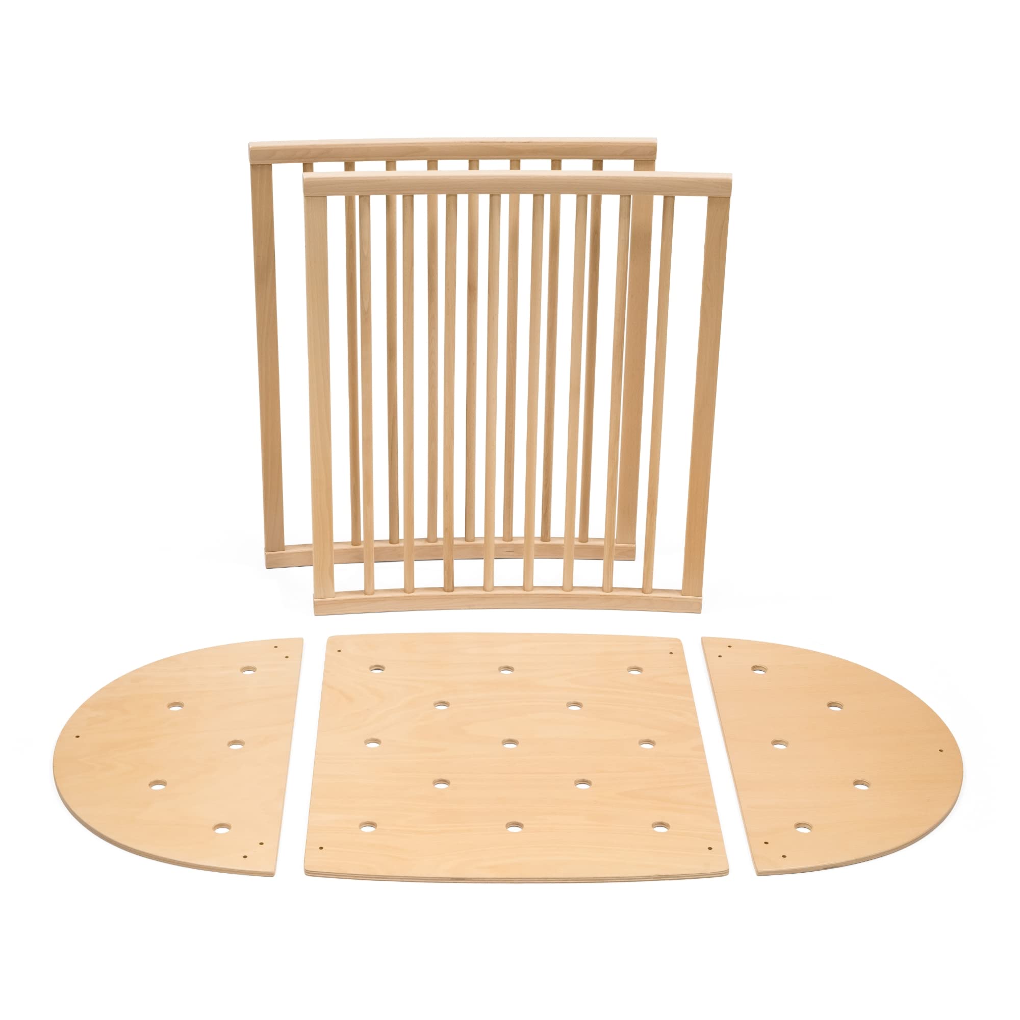 Stokke Sleepi Bed Extension V3 Natural assembly overview for converting a mini crib into a bed