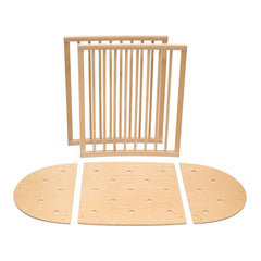 Stokke Sleepi Bed Extension V3 Natural assembly overview for converting a mini crib into a bed