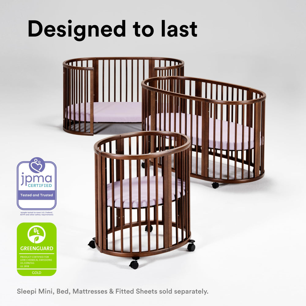 Stokke Sleepi Bed Extension V3 warm brown in use, extending sleeping space for growing child.