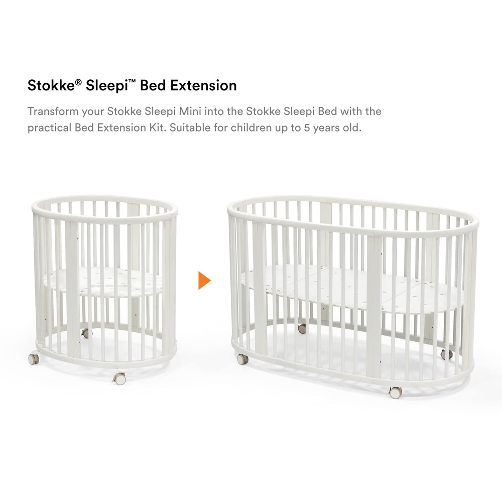 Stokke Sleepi Bed Extension V3 White clarifies compatibility with Sleepi Mini models.