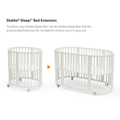 Stokke Sleepi Bed Extension V3 White clarifies compatibility with Sleepi Mini models.