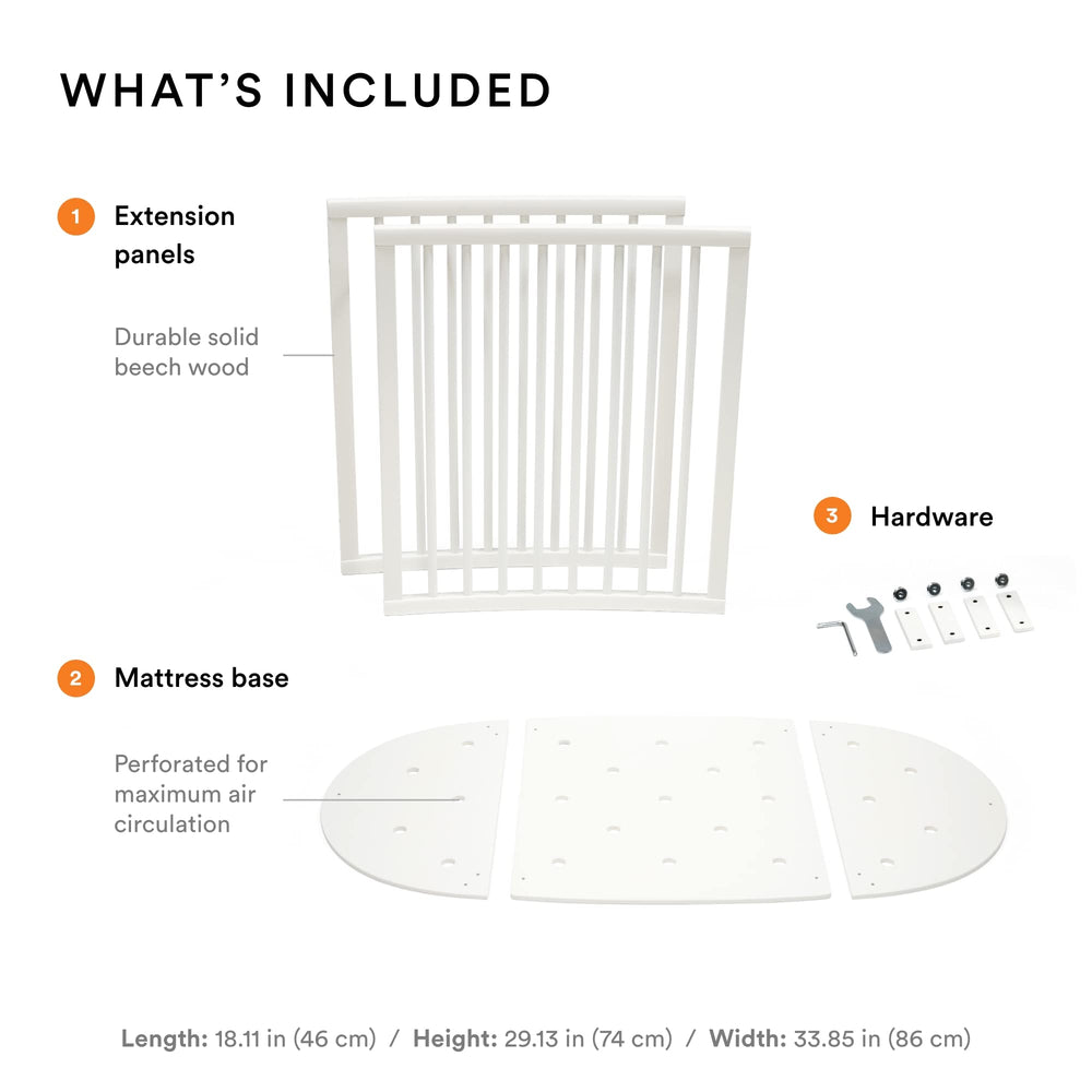 Stokke Sleepi Bed Extension V3 White extends length for growing toddlers.