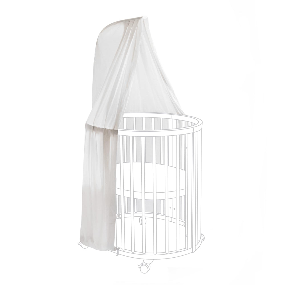 Stokke Sleepi Canopy by Pehr Grey, close-up fabric with pleated detail for elegant shading.
