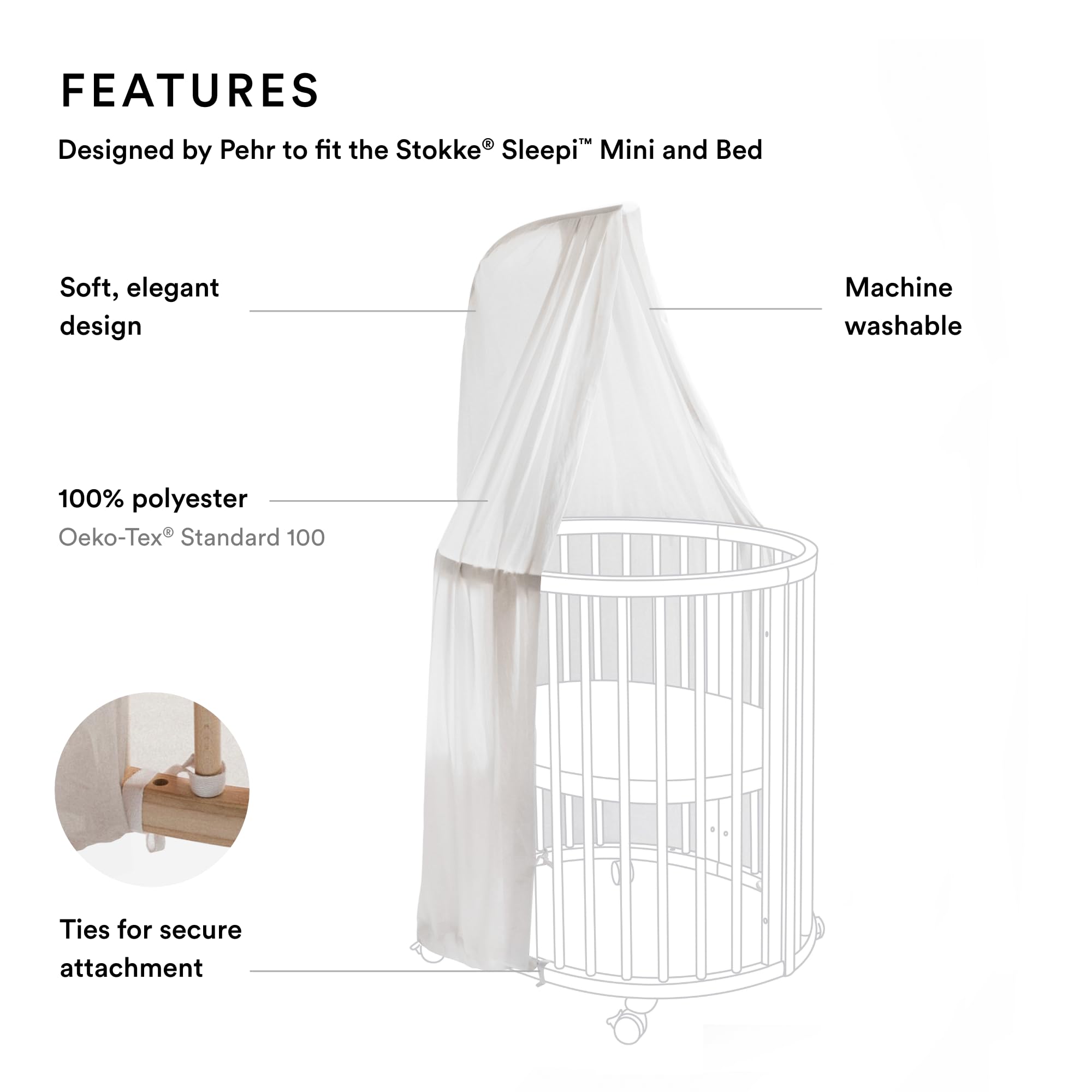 Stokke Sleepi Canopy attaches to Drape Rod V3 for quick, secure installation.