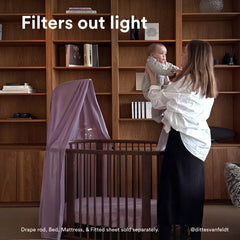 Stokke Sleepi Canopy V3 Lavender lightweight fabric creates a breathable, cozy sleep space.