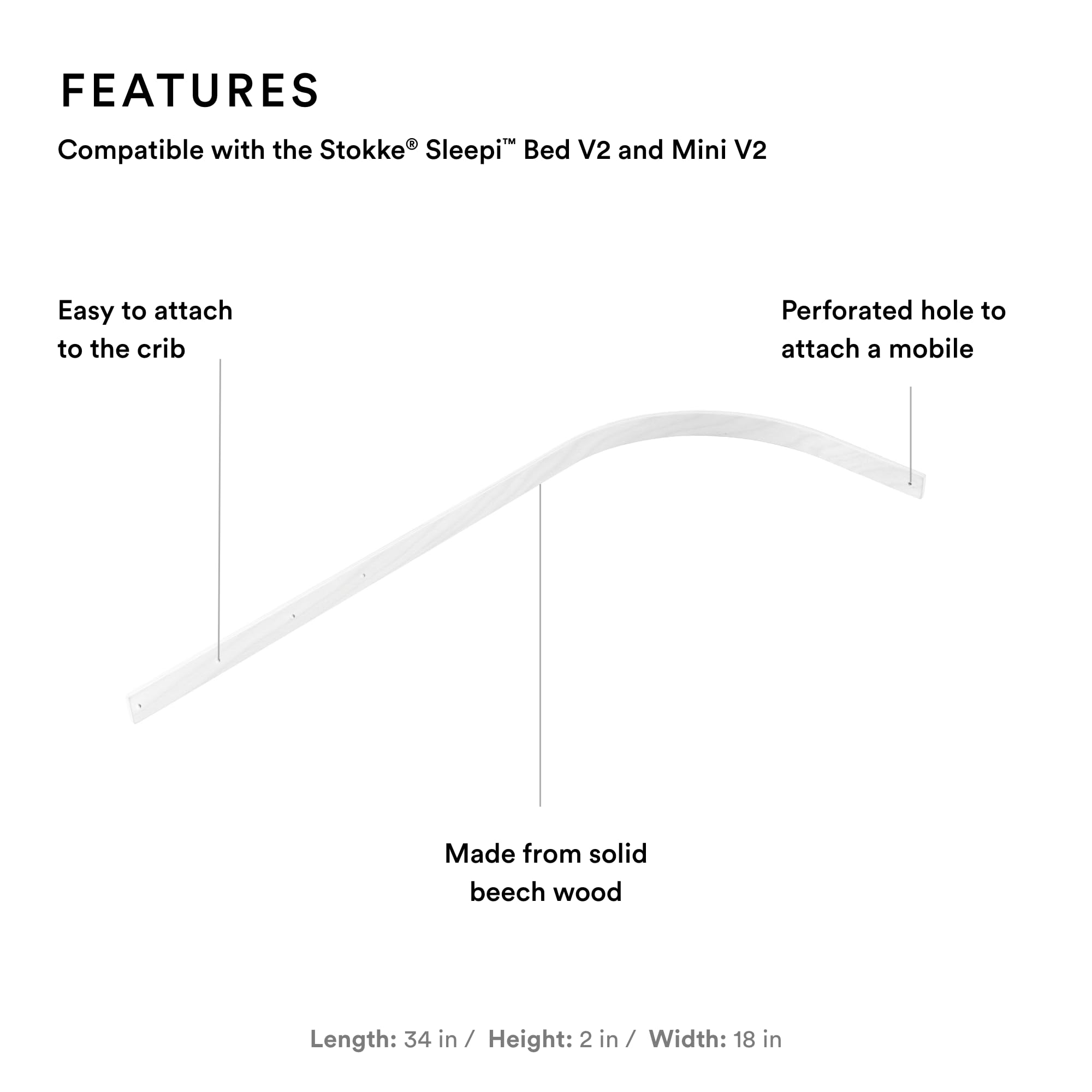 Stokke Sleepi Drape Rod easy-attachment demonstrates simple setup on Sleepi Bed V2.