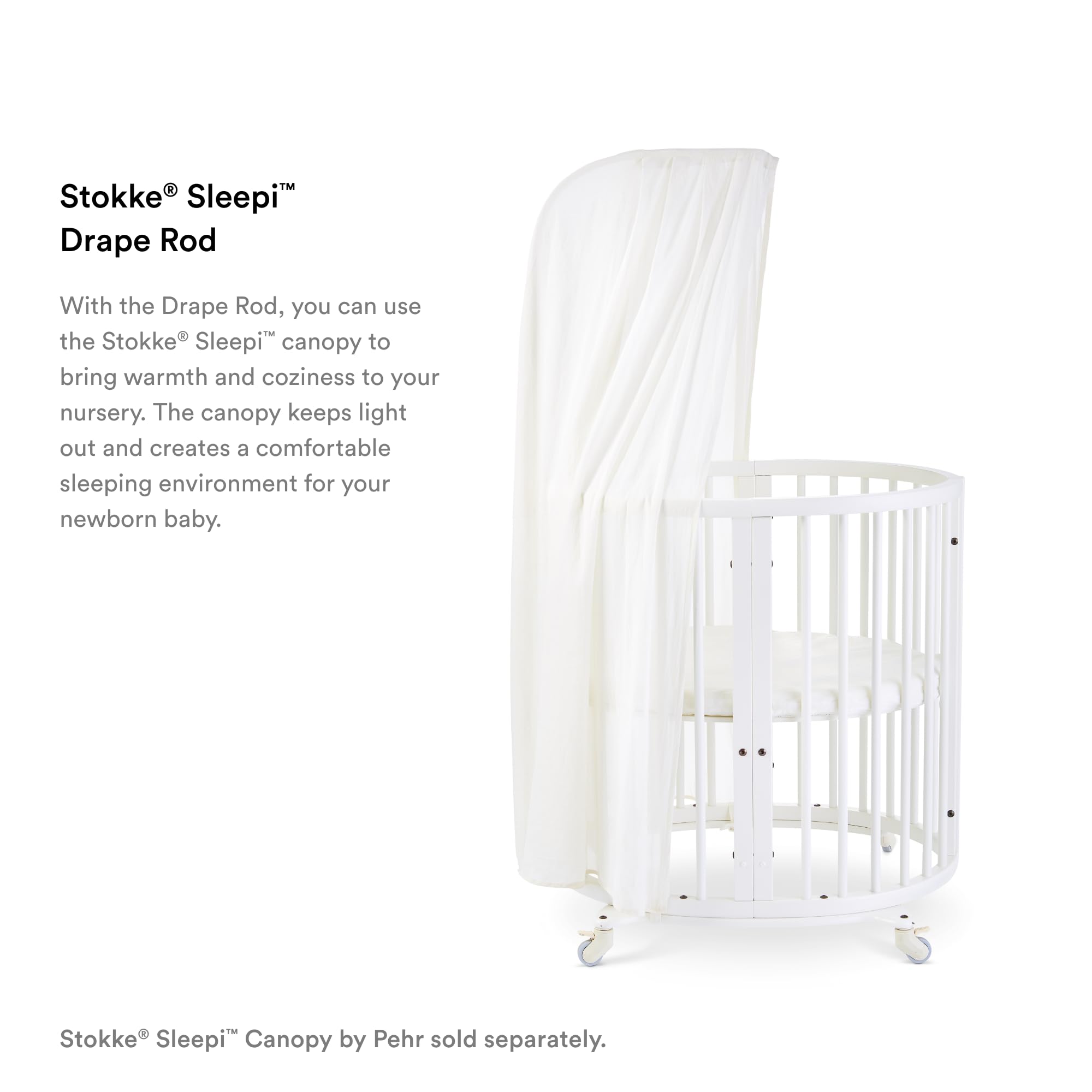 Close-up of Stokke Sleepi Drape Rod Natural wood finish for durable nursery décor.