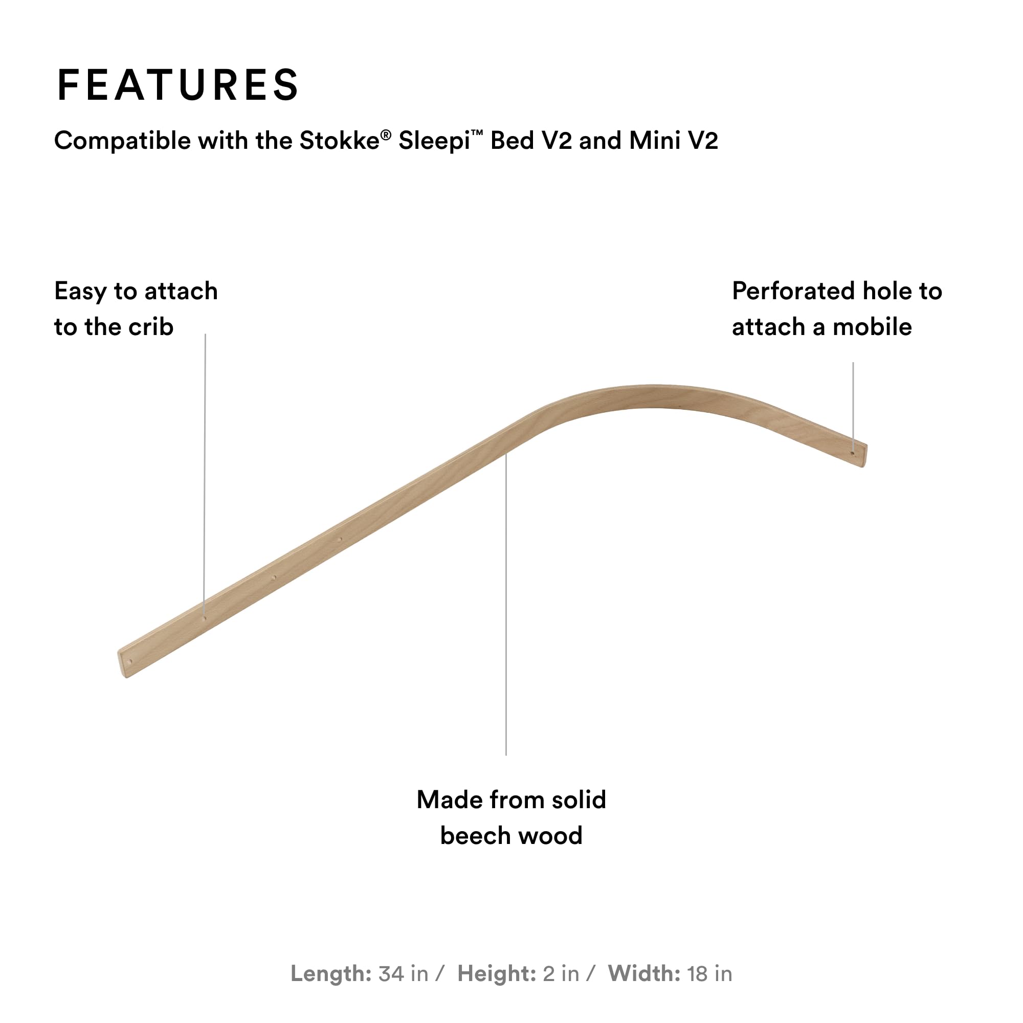 Stokke Sleepi Drape Rod Natural attached to Sleepi Bed V2 with natural beech finish.