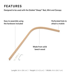 Stokke Sleepi Drape Rod V3 natural end mobiles hang, providing visual interest for baby.
