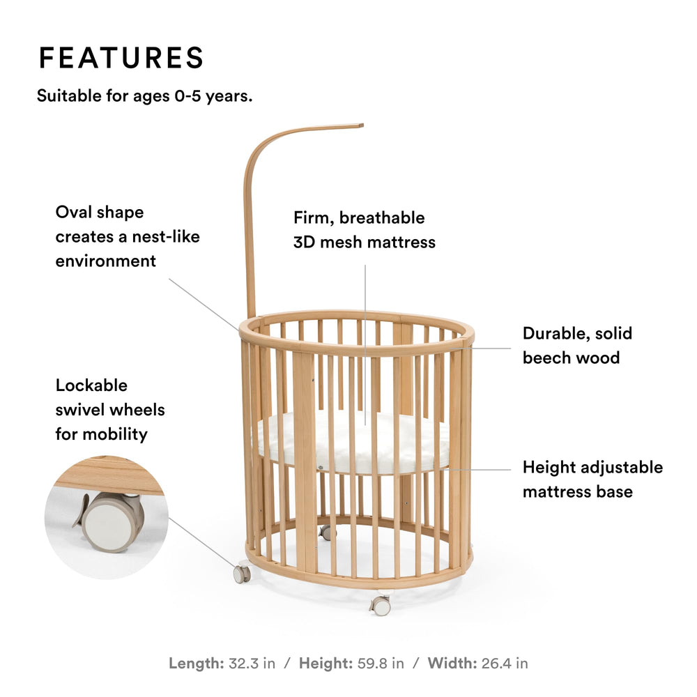 Stokke Sleepi Mini Bundle V3 natural breathable mattress highlights airflow for safe sleep.
