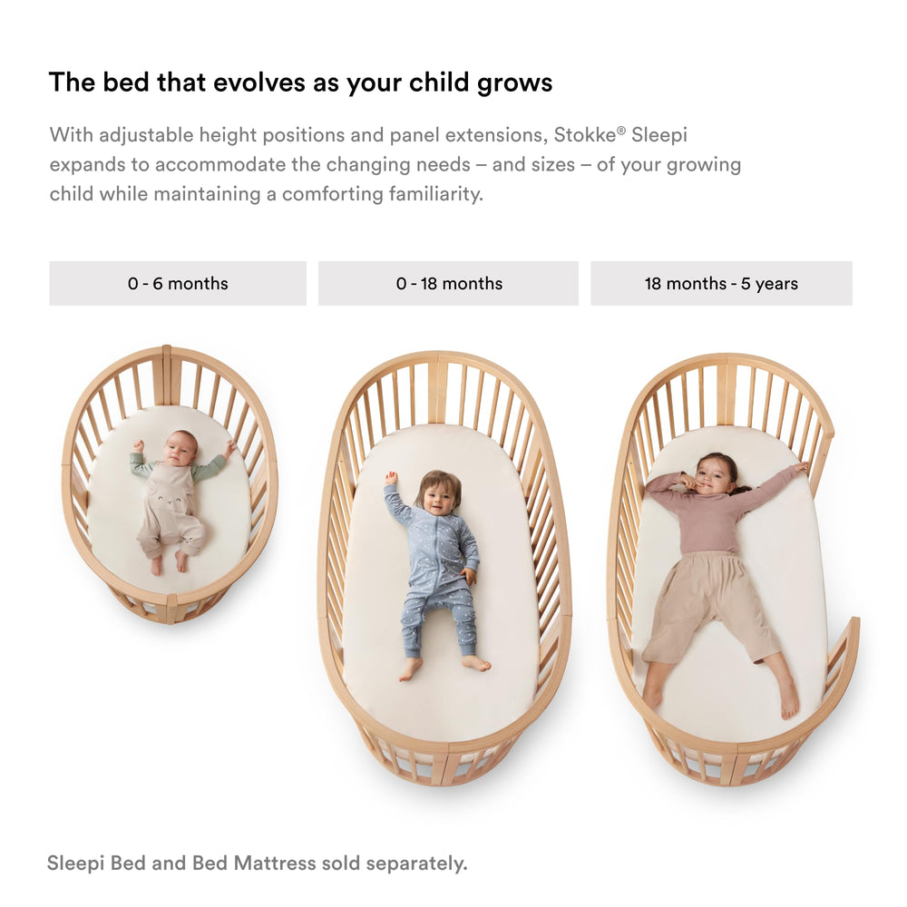 Stokke Sleepi Mini Bundle V3 natural canopy-ready frame supports decorative fabrics.