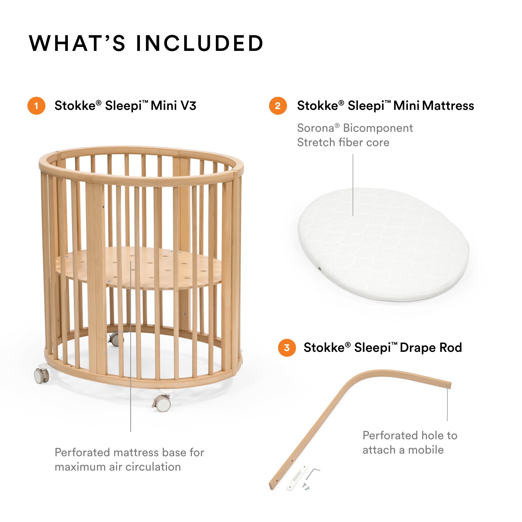 Stokke Sleepi Mini Bundle V3 natural drape rod demonstrates canopy setup for cozy nursery ambience.