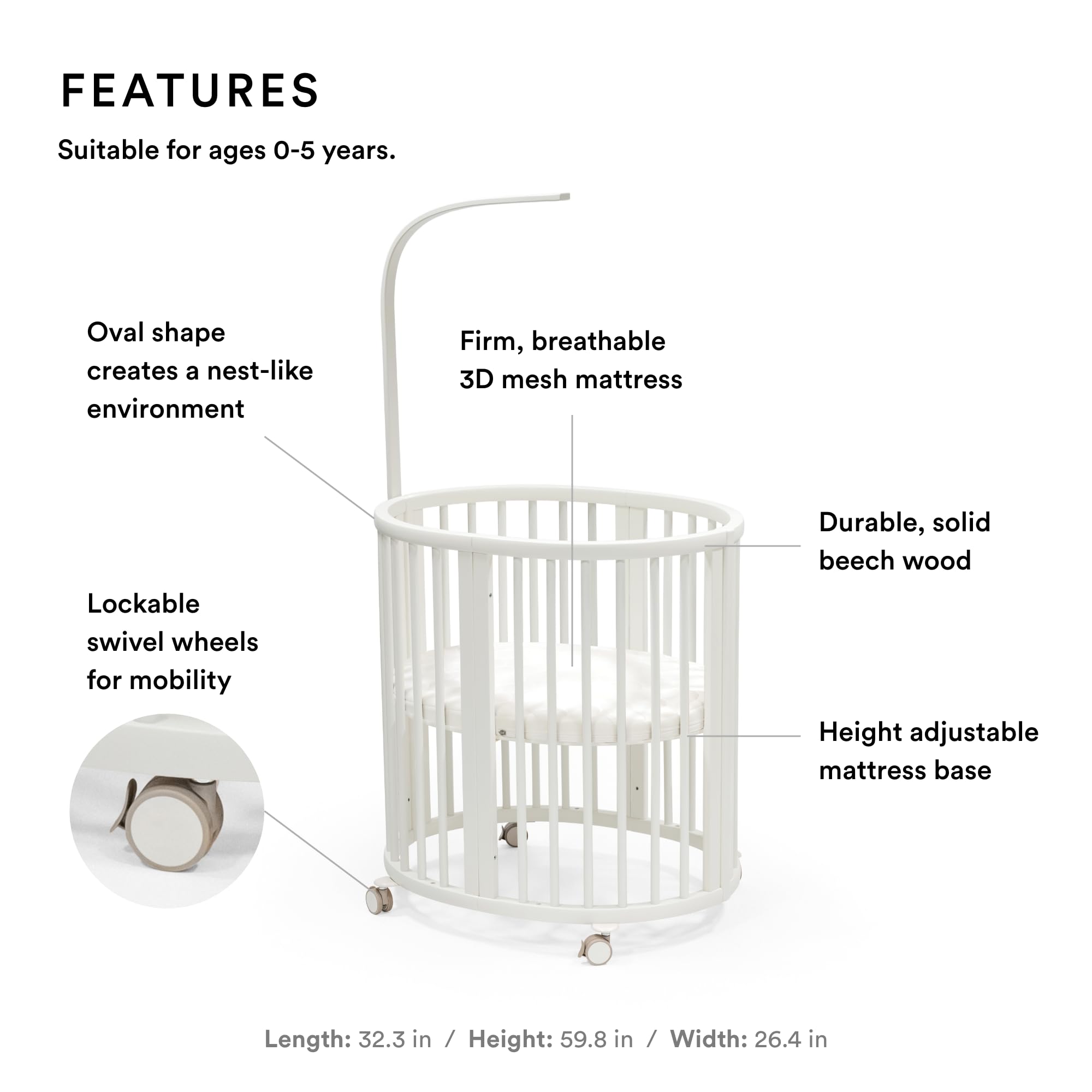 Stokke Sleepi Mini Bundle White mattress highlights airflow and firm support.