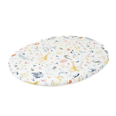Stokke Sleepi Mini fitted sheet in Into The Wild pattern, soft organic cotton for gentle sleep.