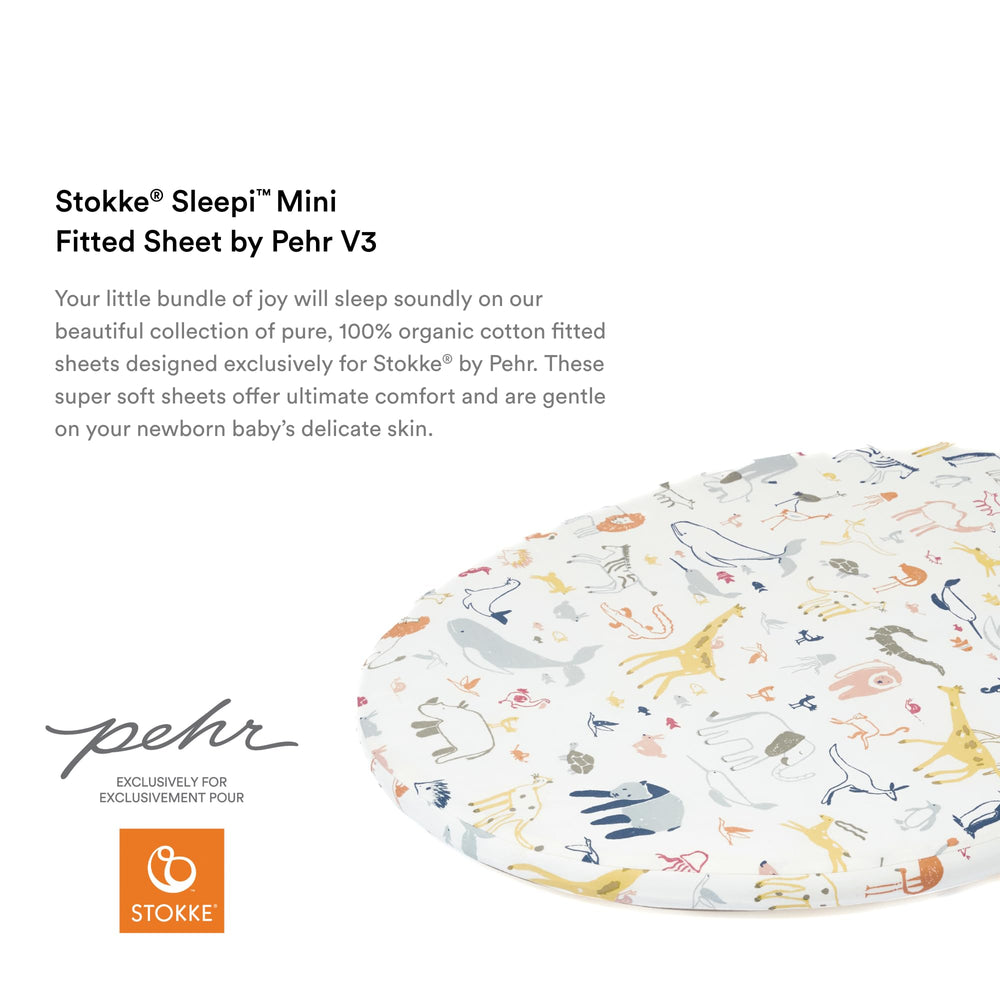 Stokke Sleepi Mini sheet, oval-edge close-up, breathable organic cotton.