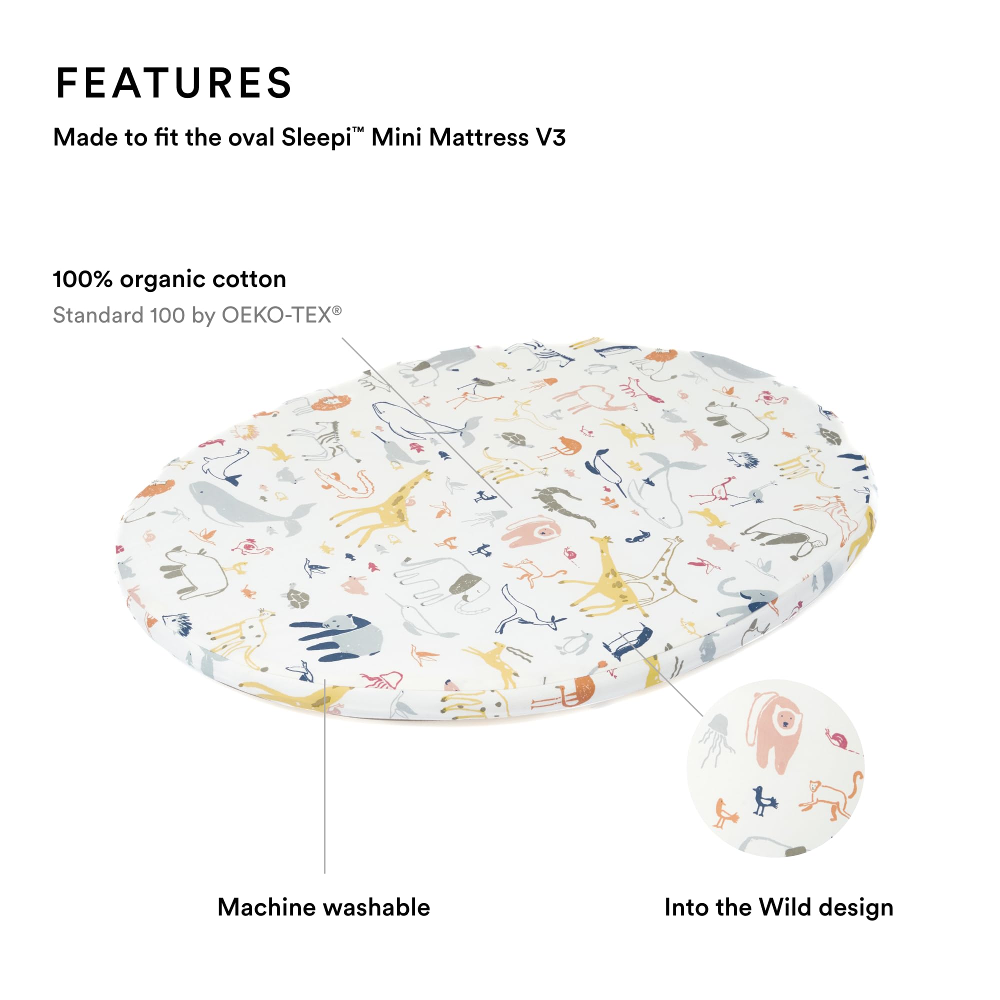 Stokke Sleepi Mini fitted sheet with full elastic edge for secure Sleepi Mini Mattress V3 fit.