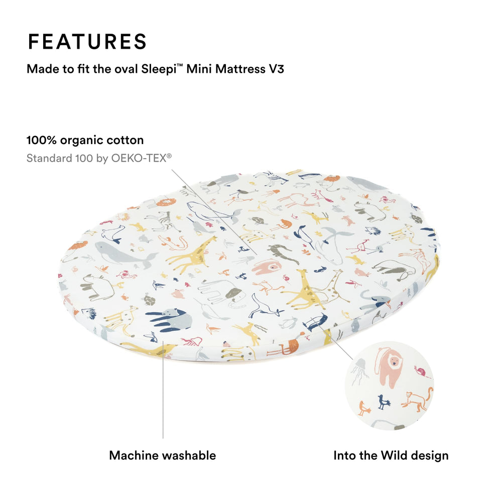 Stokke Sleepi Mini fitted sheet with full elastic edge for secure Sleepi Mini Mattress V3 fit.