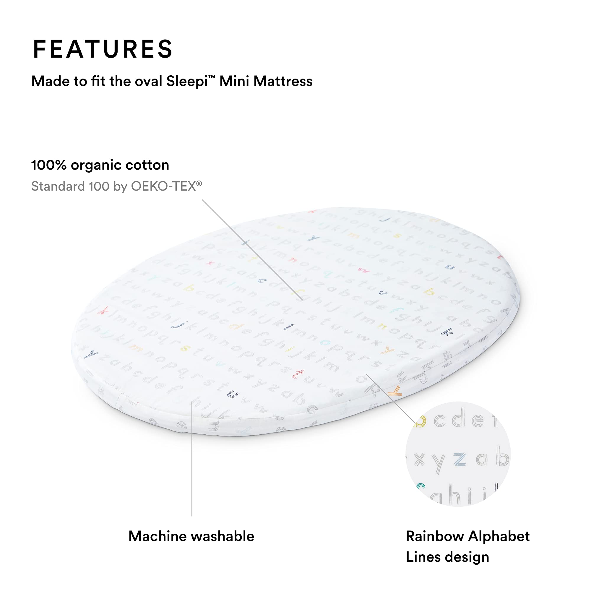 Stokke Sleepi Mini fitted sheet in Rainbow Dot offers soft texture and playful style.