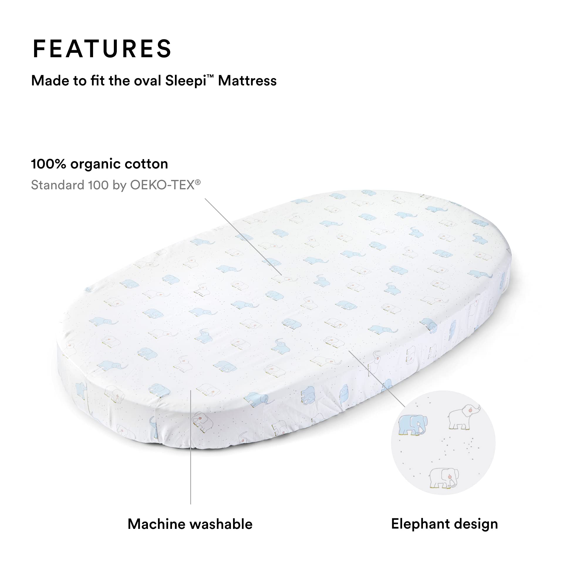 Stokke Sleepi Pehr V2 rainbow alphabet lines pattern provides gentle skin contact.