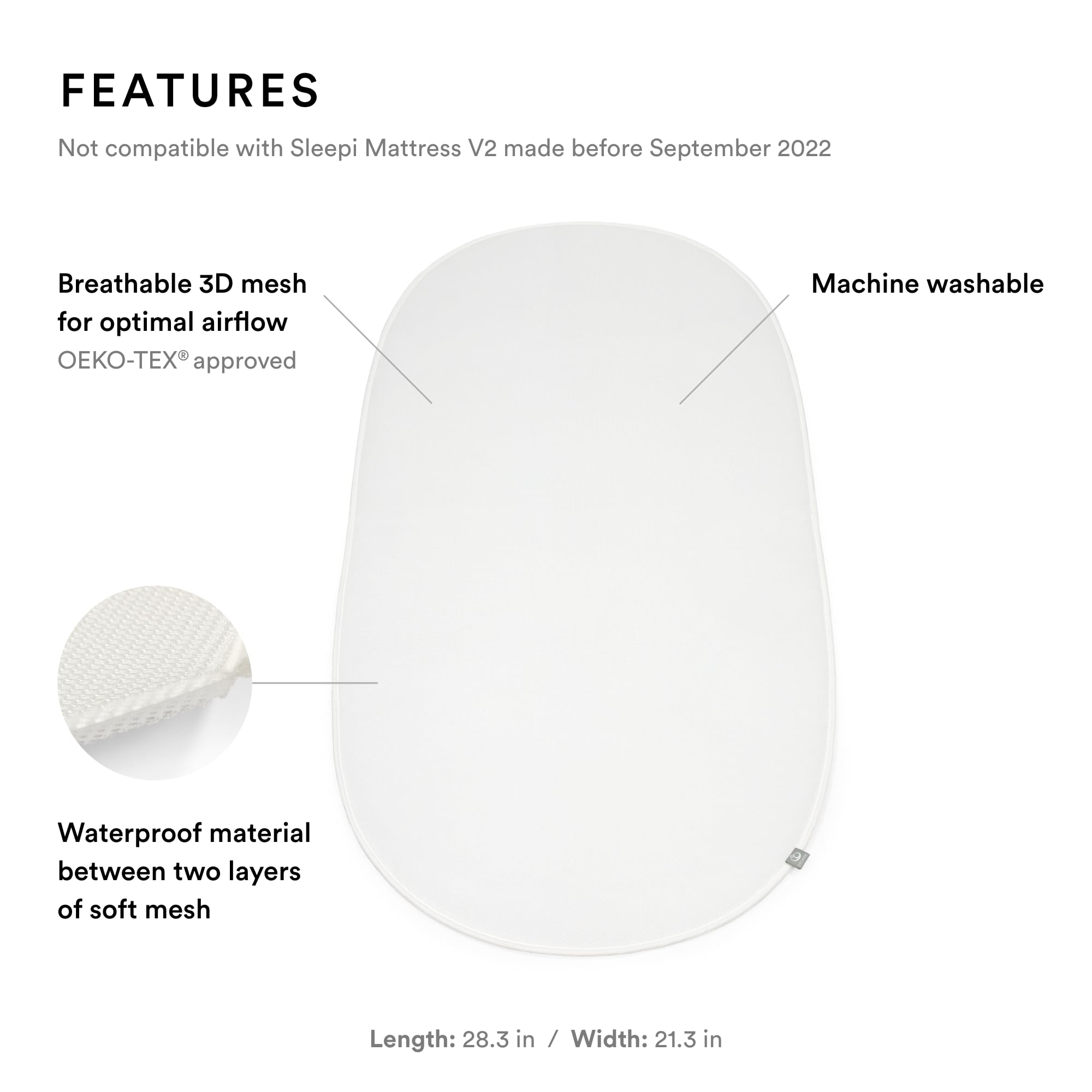 Stokke Sleepi Protection Sheet V3 white, top view, protects mattress from overnight accidents.