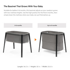 Stokke Snoozi Bassinet Graphite Grey two-height mattress adjustment in use.