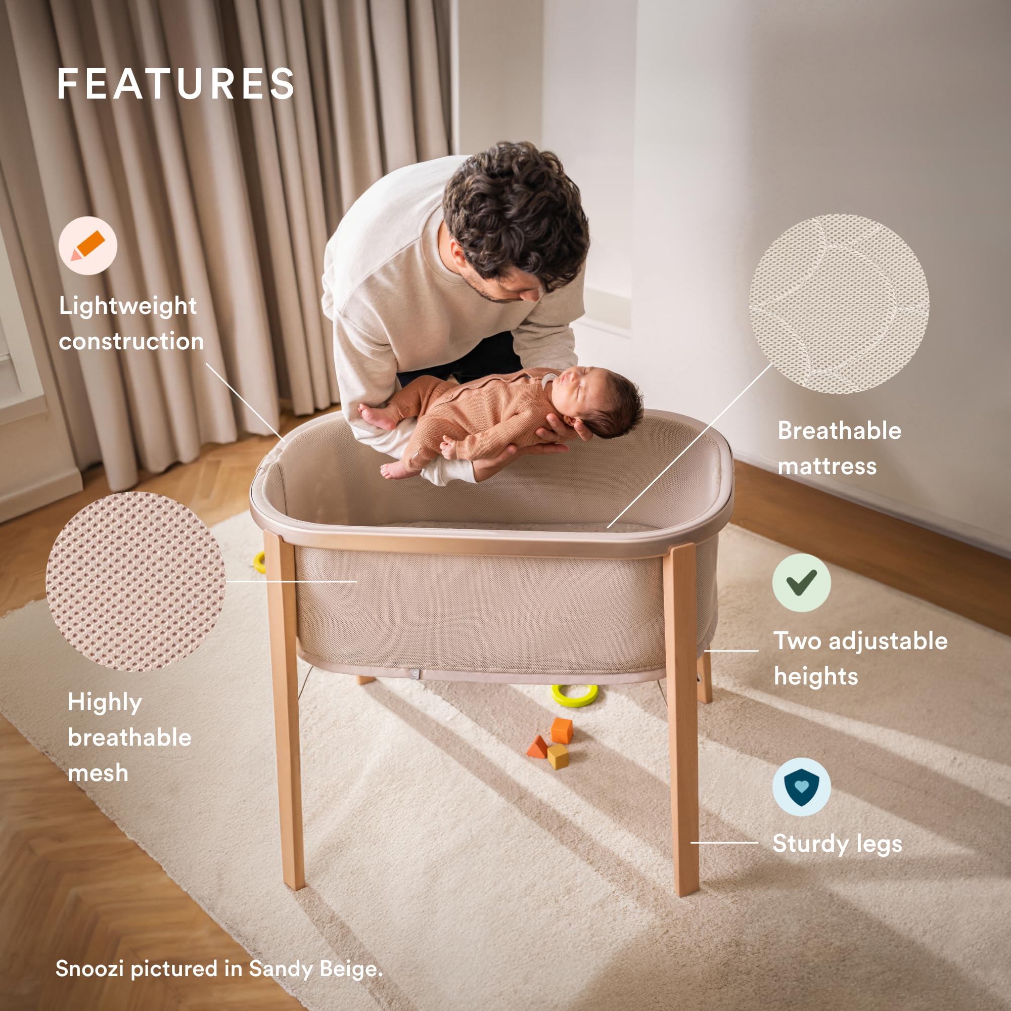 Stokke Snoozi Bassinet Graphite Grey legs and frame for easy movement.