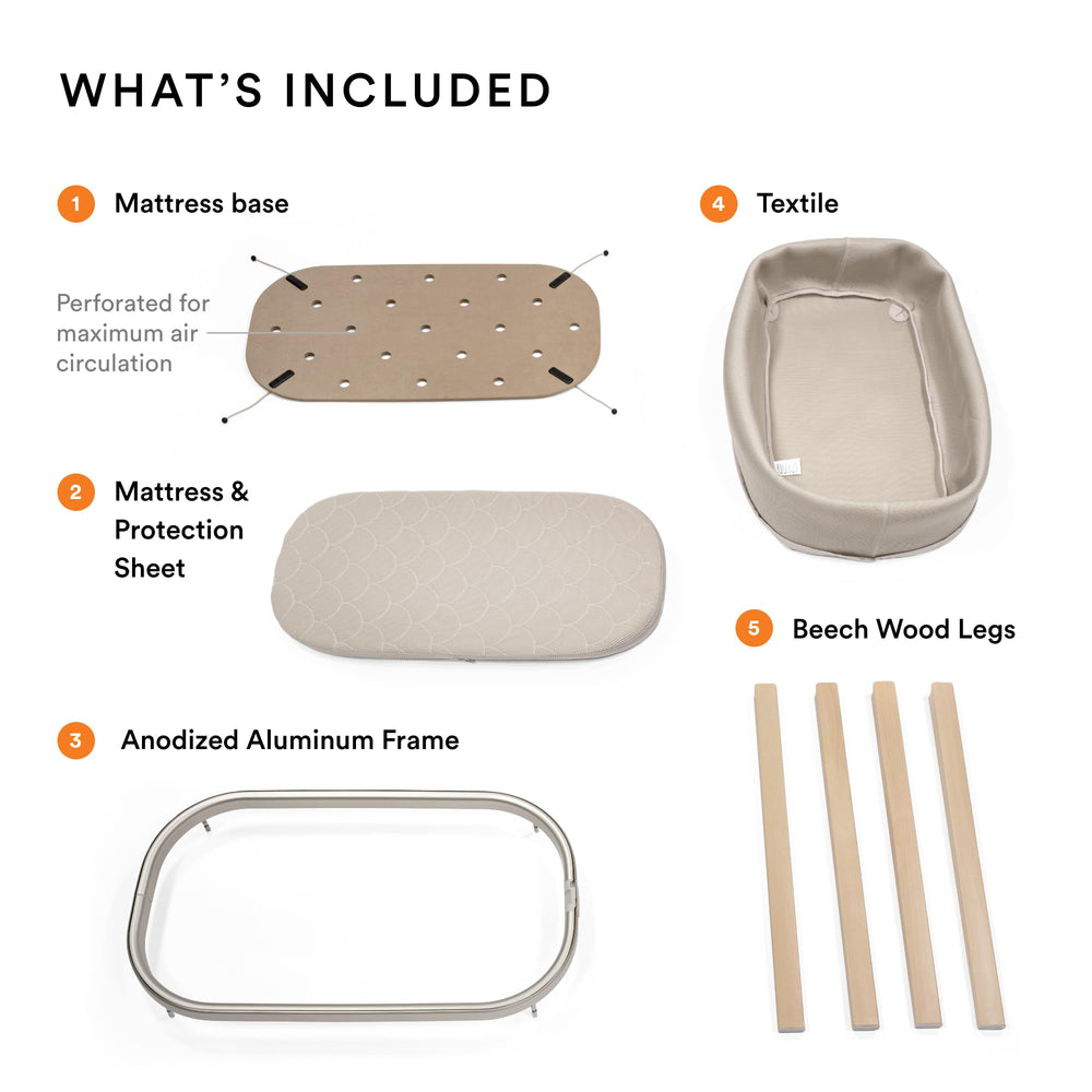 Stokke Snoozi Bassinet with breathable mesh promoting air flow.