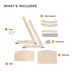 Stokke Tripp Trapp with adjustable footrest supports proper posture across stages